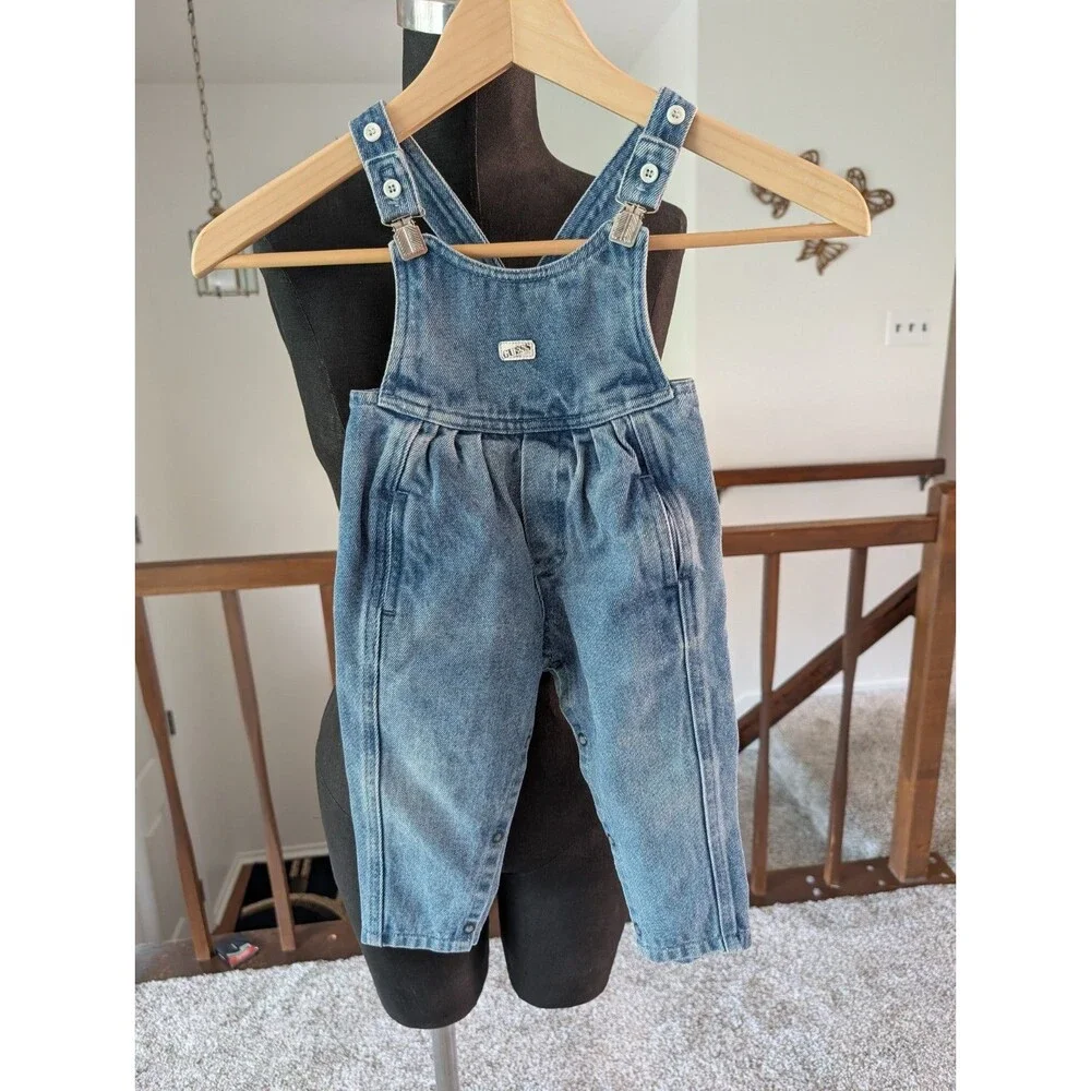 Vintage GUESS CLIP Overalls Georges Marciano USA Baby Girls Denim Size 12 Months